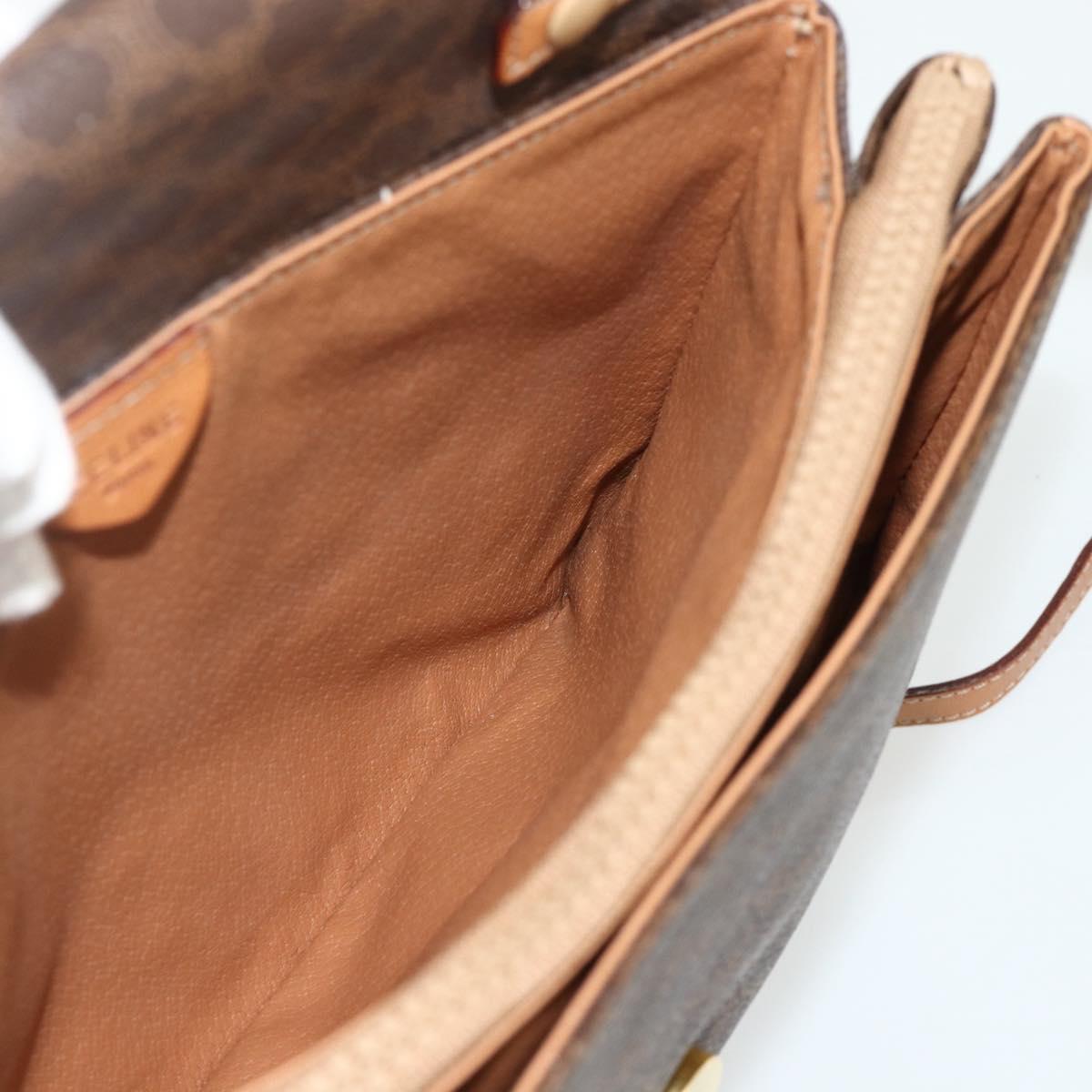 CELINE Macadam Canvas Shoulder Bag PVC Leather Brown Gold Auth 178220A