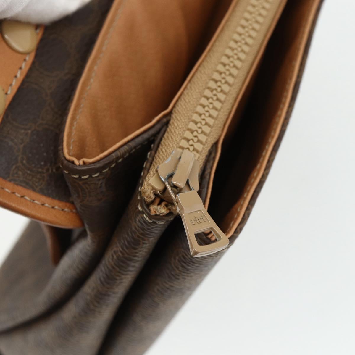 CELINE Macadam Canvas Shoulder Bag PVC Leather Brown Gold Auth 178220A