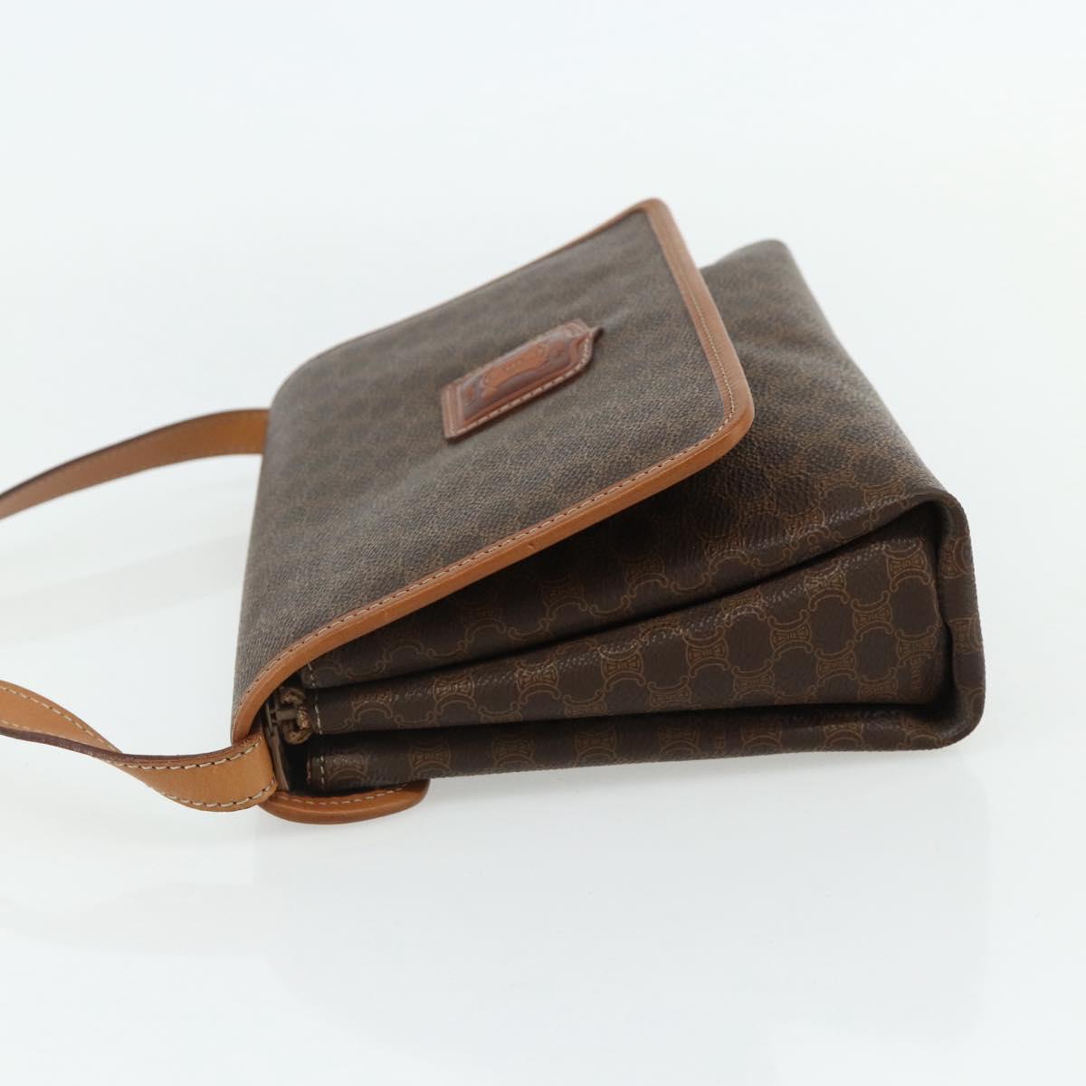 CELINE Macadam Canvas Shoulder Bag PVC Leather Brown Gold Auth 178220A