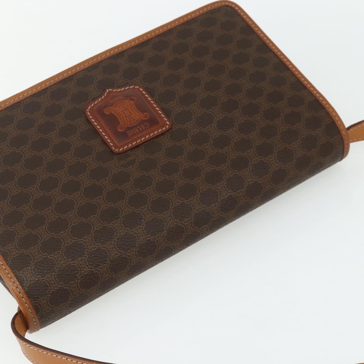 CELINE Macadam Canvas Shoulder Bag PVC Leather Brown Gold Auth 178220A