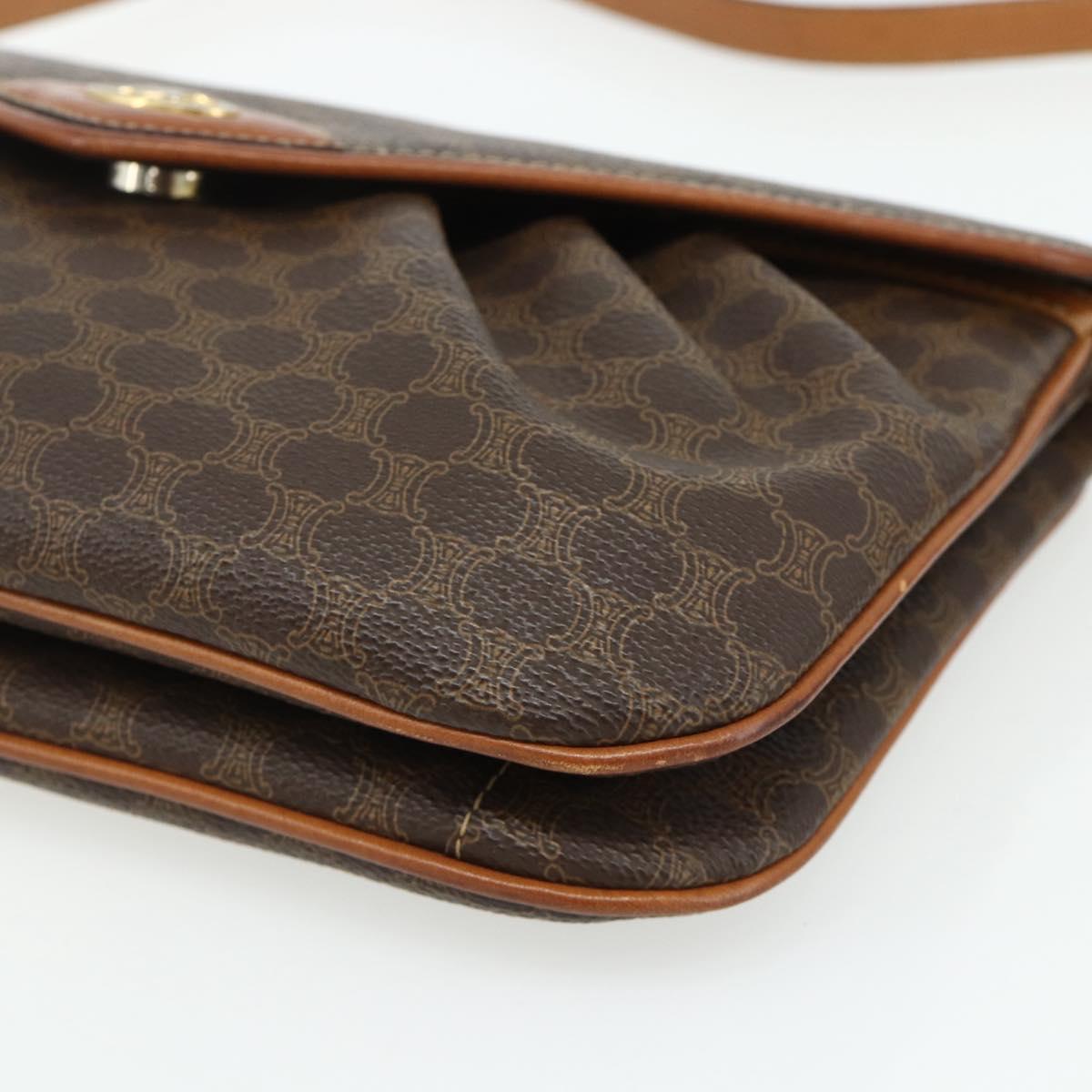 CELINE Macadam Canvas Shoulder Bag PVC Leather Brown Gold Auth 178221A