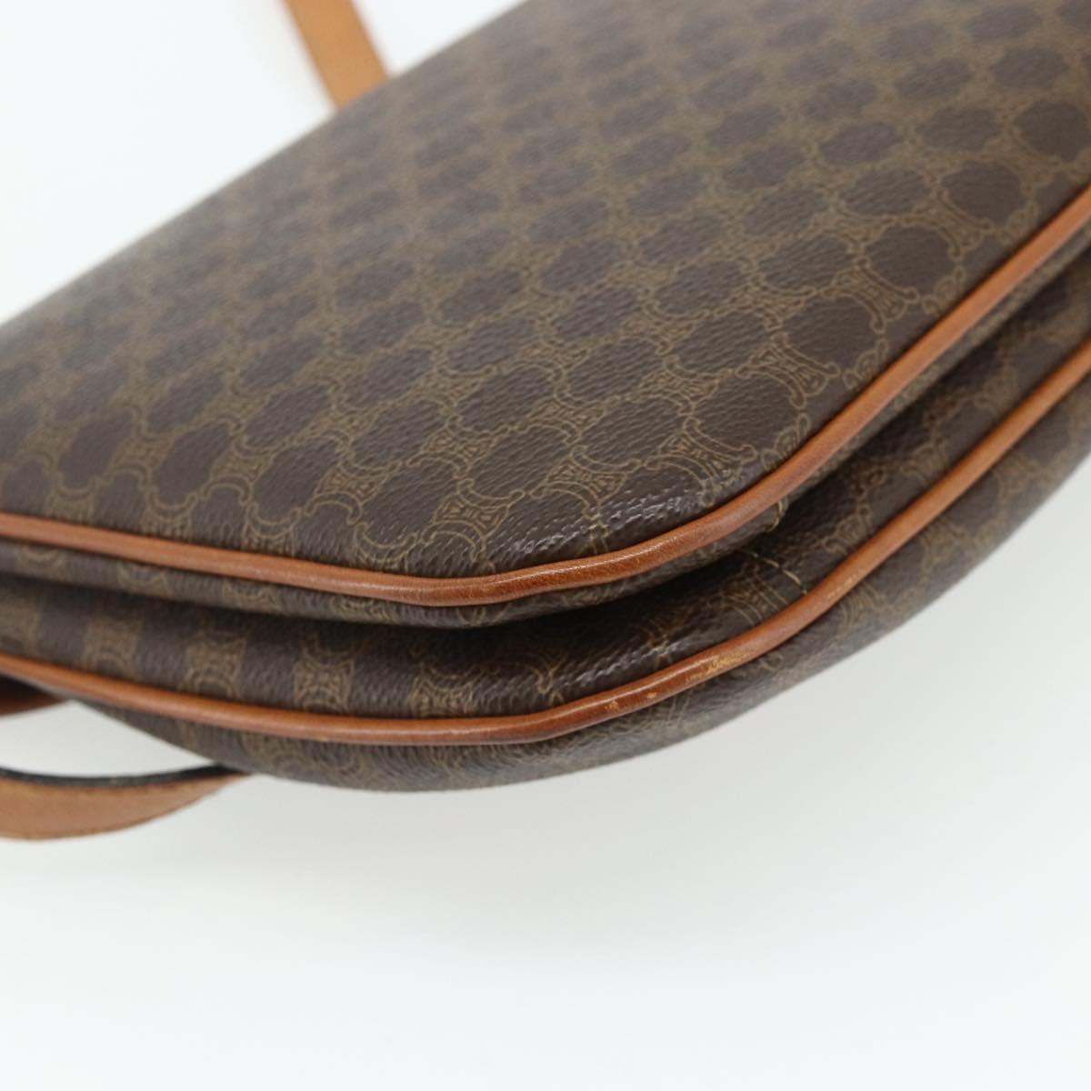 CELINE Macadam Canvas Shoulder Bag PVC Leather Brown Gold Auth 178221A
