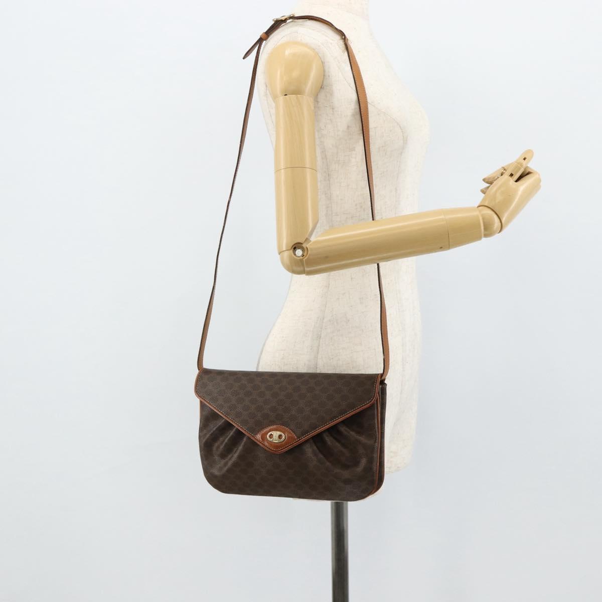 CELINE Macadam Canvas Shoulder Bag PVC Leather Brown Gold Auth 178221A