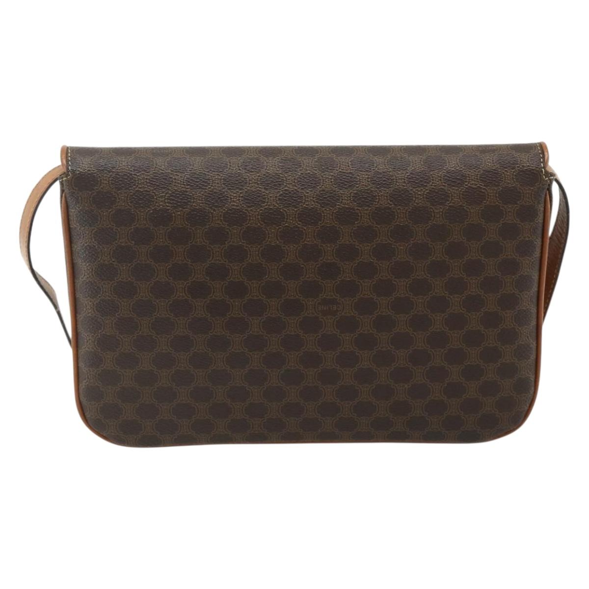 CELINE Macadam Canvas Shoulder Bag PVC Leather Brown Gold Auth 178221A
