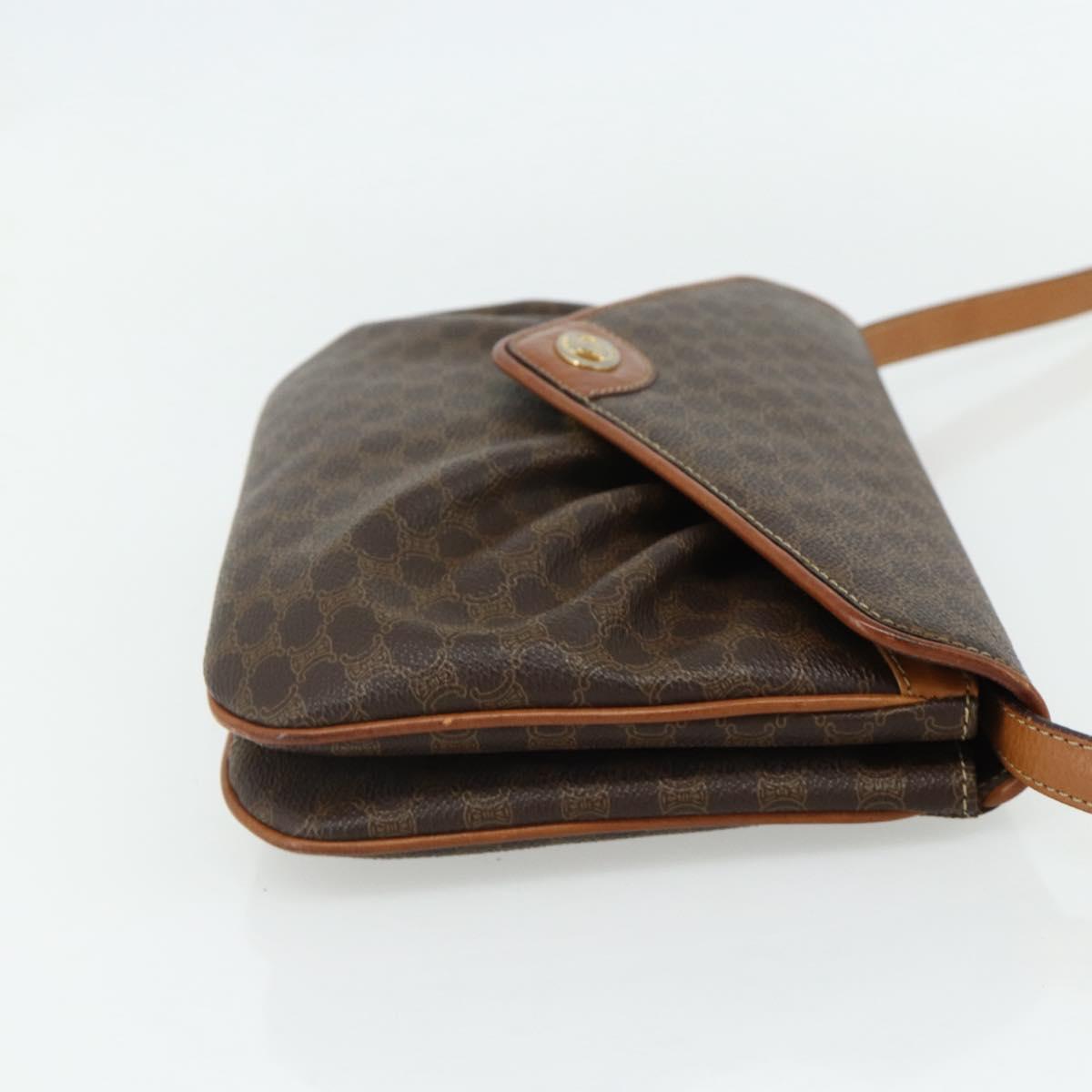 CELINE Macadam Canvas Shoulder Bag PVC Leather Brown Gold Auth 178221A