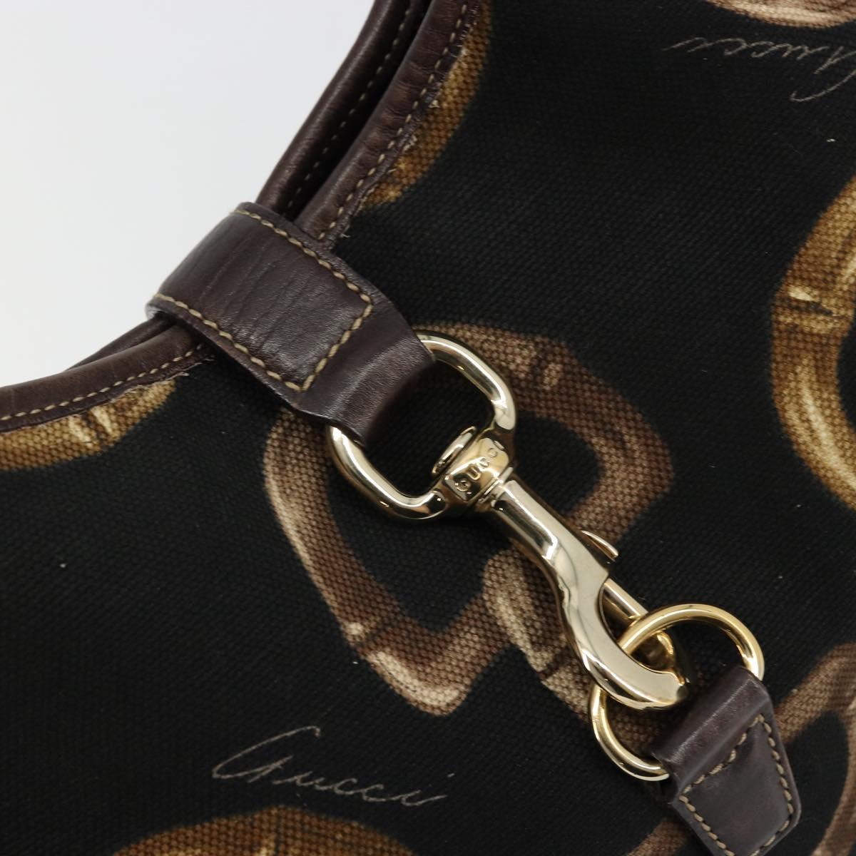 GUCCI Horsebit Jackie Shoulder Bag Canvas Black Gold 153029 Auth 178223A