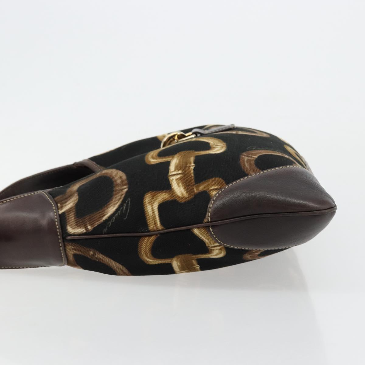 GUCCI Horsebit Jackie Shoulder Bag Canvas Black Gold 153029 Auth 178223A
