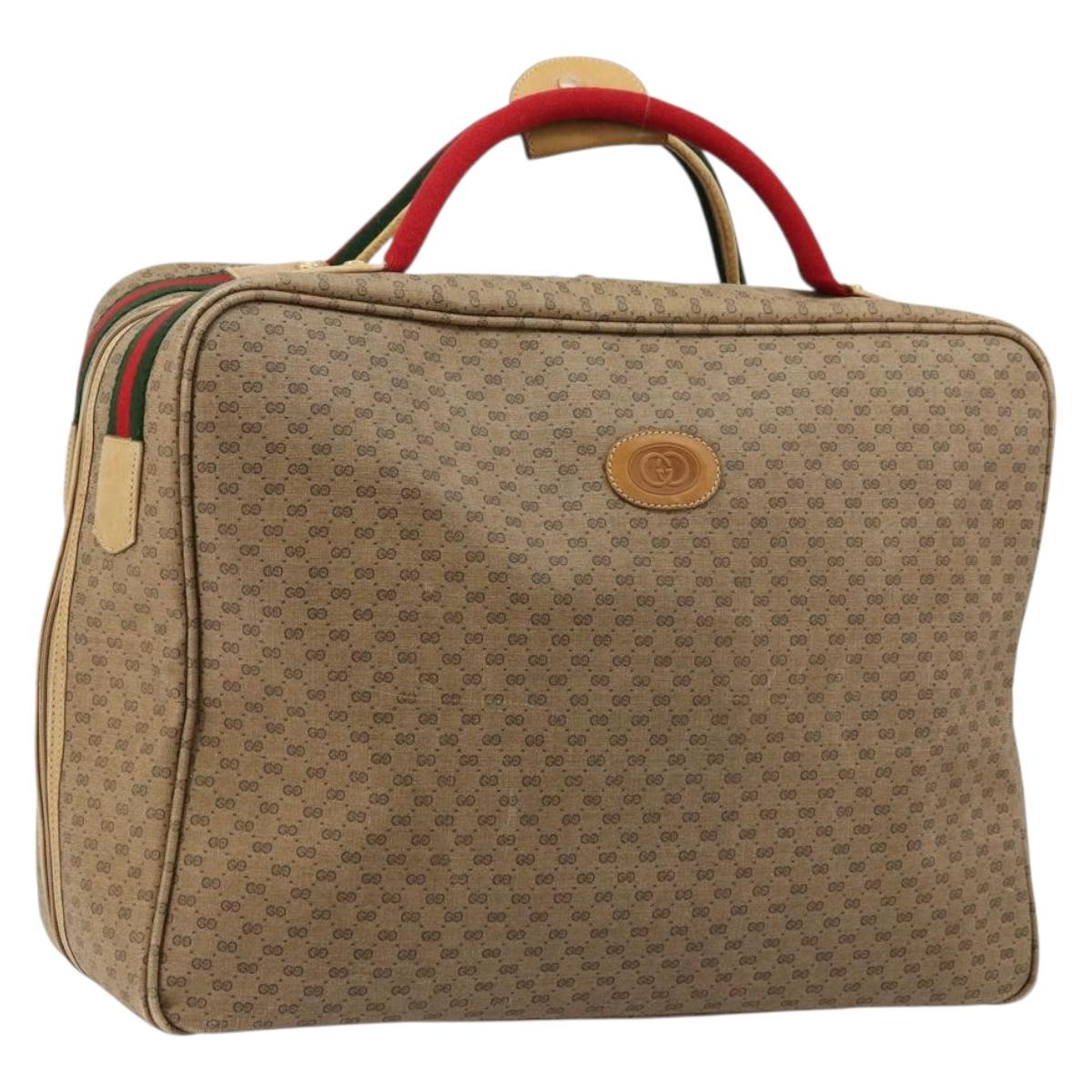 GUCCI Micro GG Supreme Web Sherry Line Boston Bag PVC Beige Gold Auth 178224