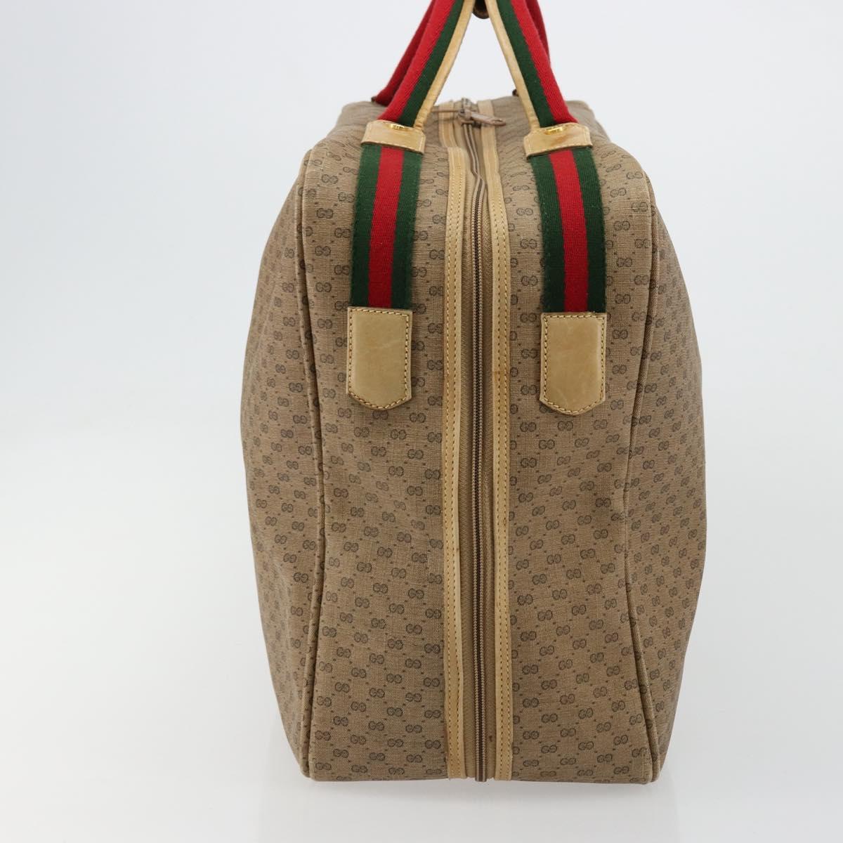GUCCI Micro GG Supreme Web Sherry Line Boston Bag PVC Beige Gold Auth 178224