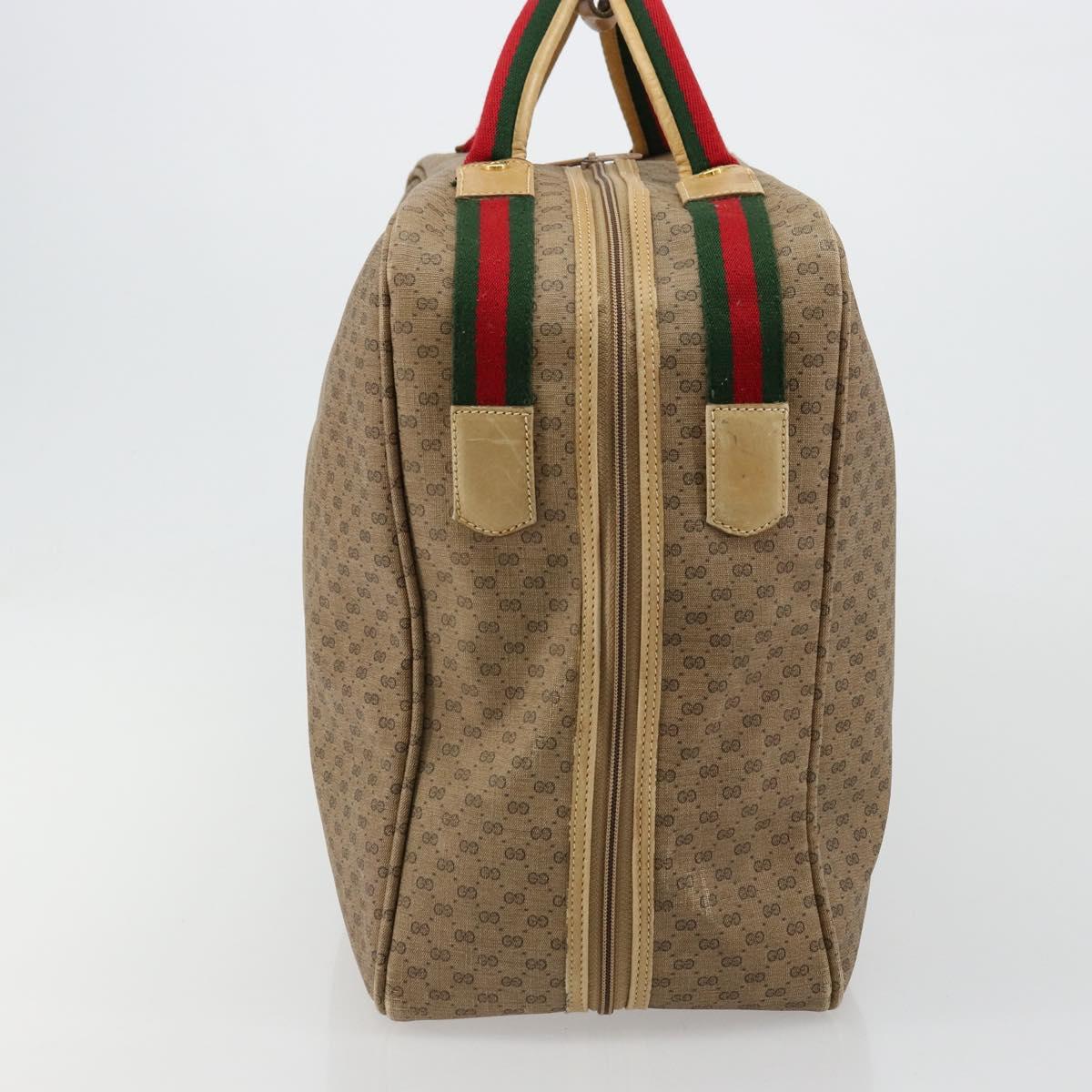 GUCCI Micro GG Supreme Web Sherry Line Boston Bag PVC Beige Gold Auth 178224