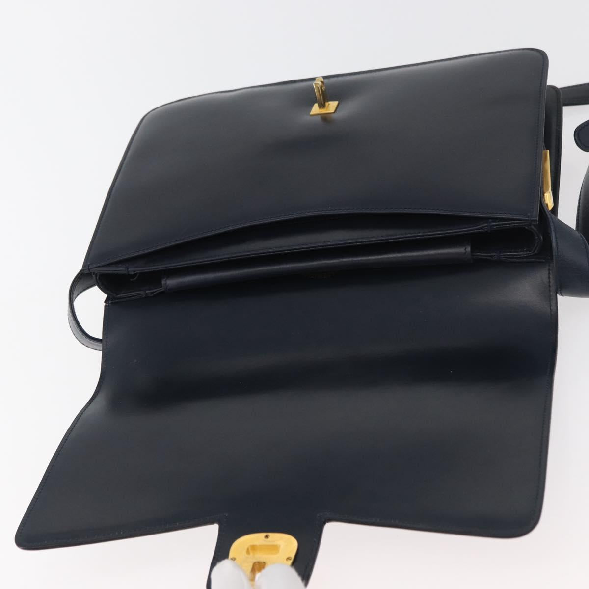 GUCCI Sherry Line Shoulder Bag Leather Navy Gold Auth 178242