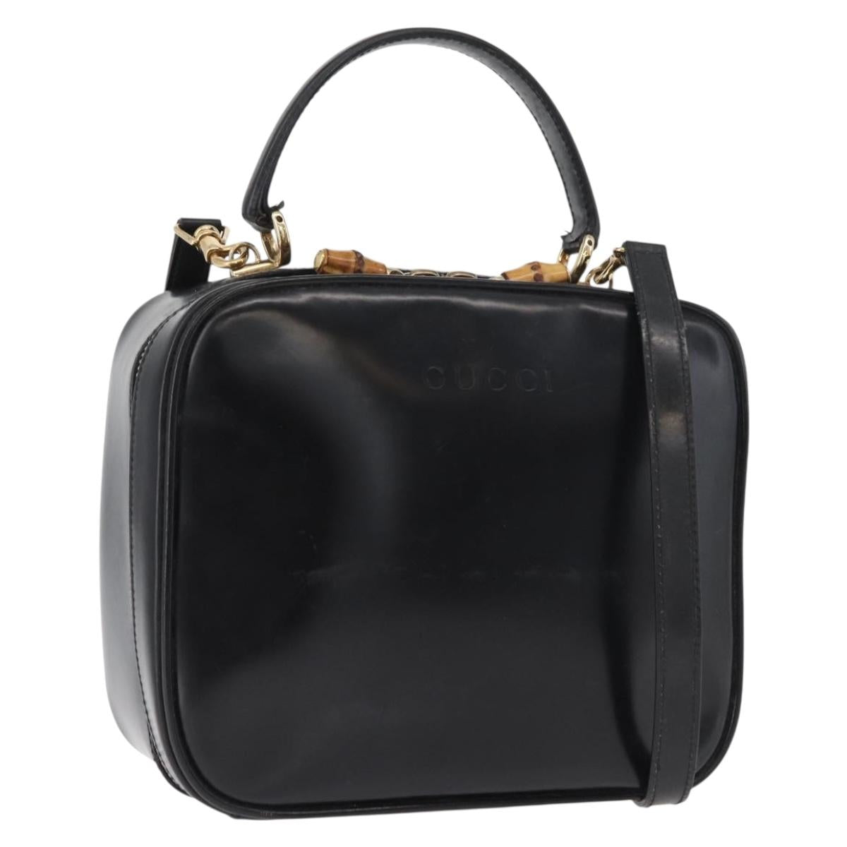 GUCCI Bamboo Hand Bag Leather 2way Black Gold Auth 178244