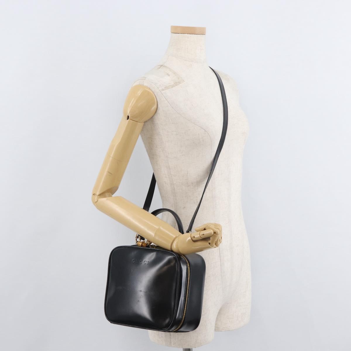 GUCCI Bamboo Hand Bag Leather 2way Black Gold Auth 178244
