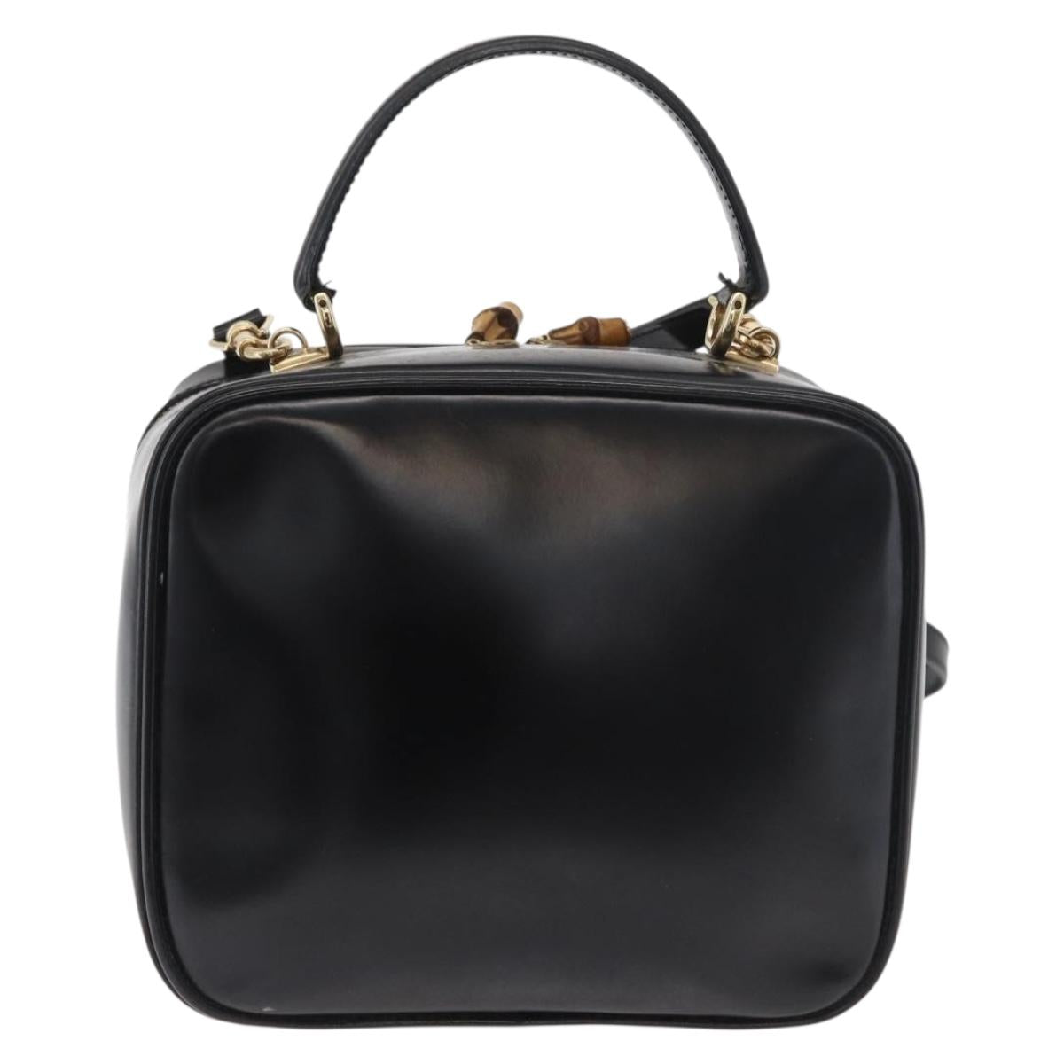 GUCCI Bamboo Hand Bag Leather 2way Black Gold Auth 178244