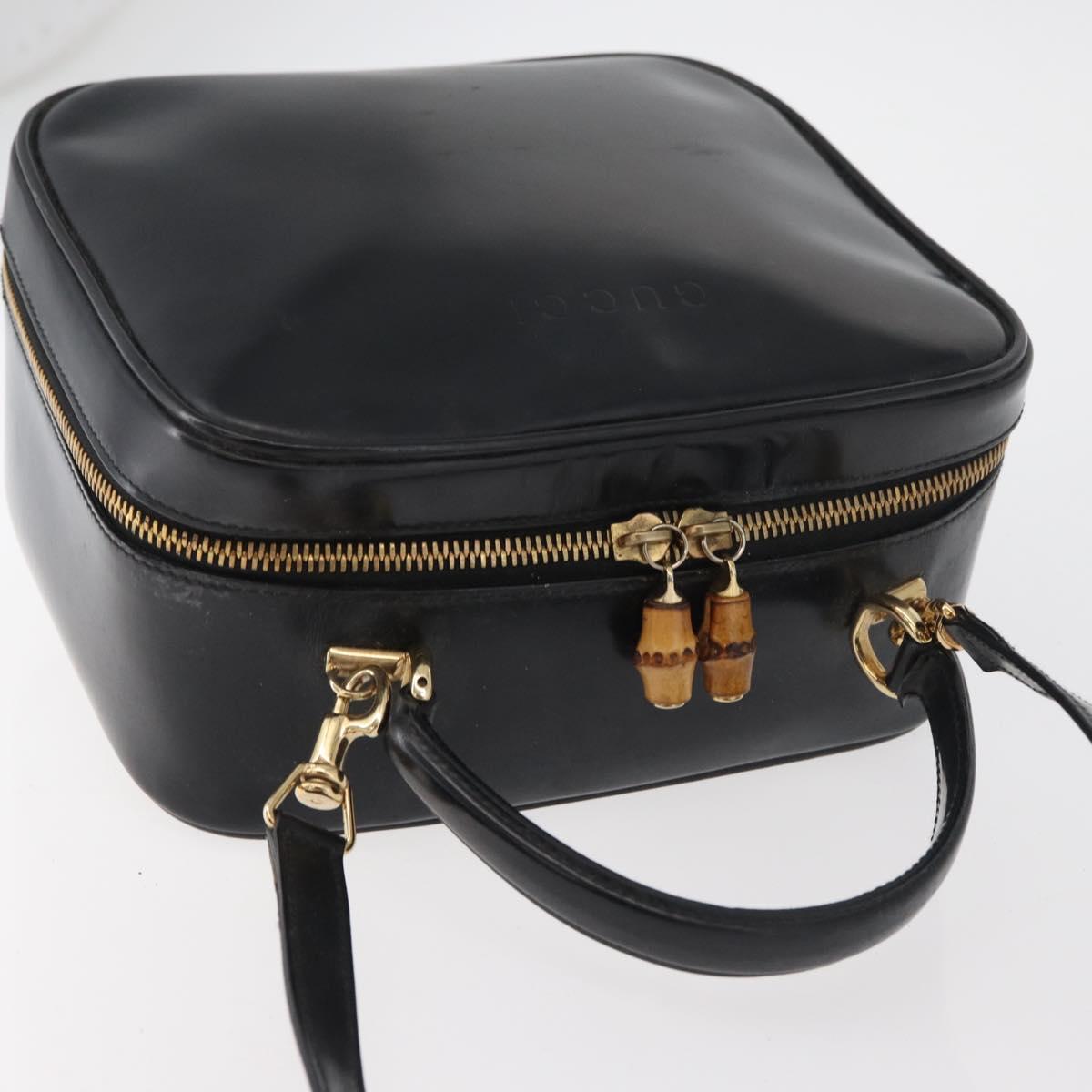 GUCCI Bamboo Hand Bag Leather 2way Black Gold Auth 178244