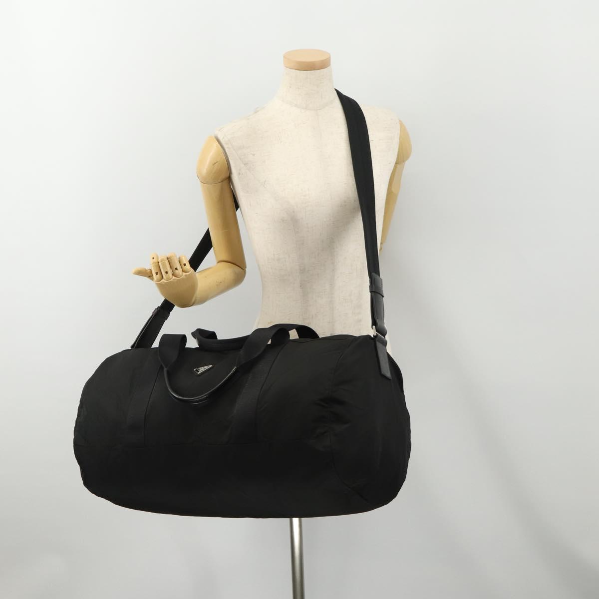PRADA Boston Bag Nylon 2way Black Silver Auth 178245
