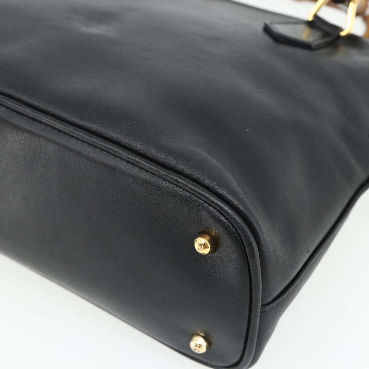 GUCCI Bamboo Hand Bag Leather Black Gold Auth 178255