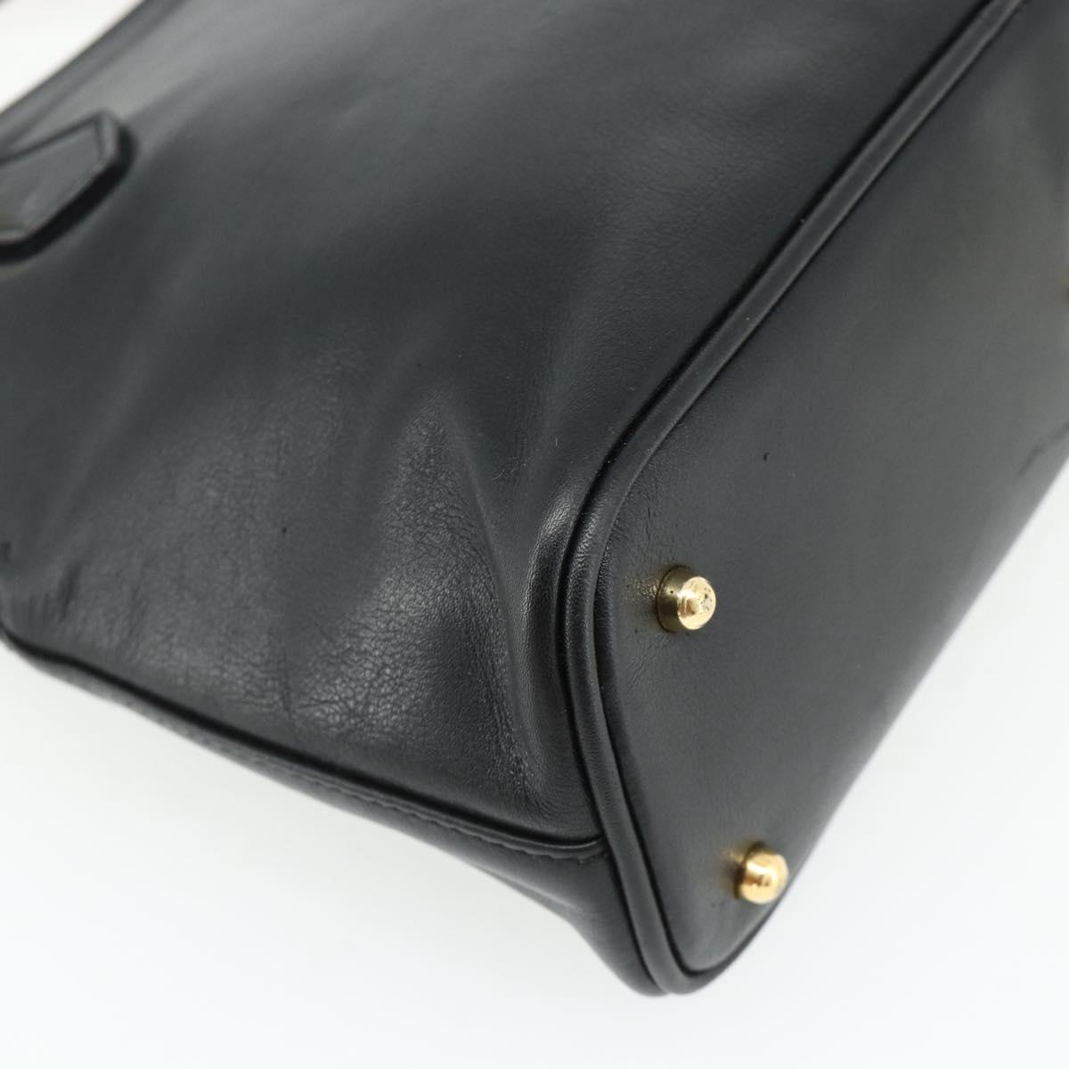 GUCCI Bamboo Hand Bag Leather Black Gold Auth 178255