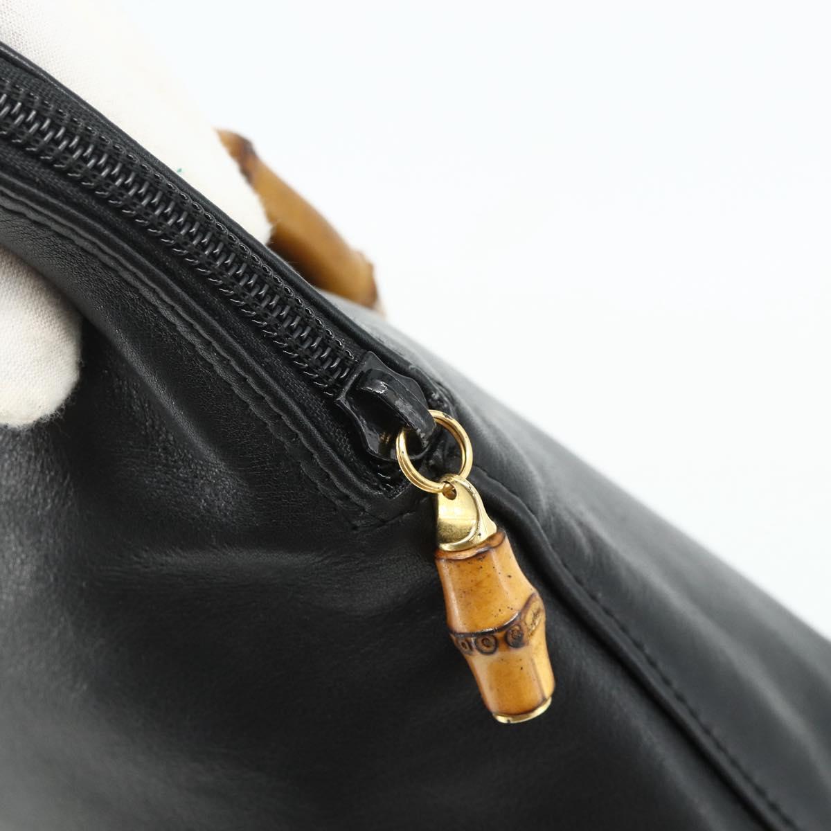 GUCCI Bamboo Hand Bag Leather Black Gold Auth 178255