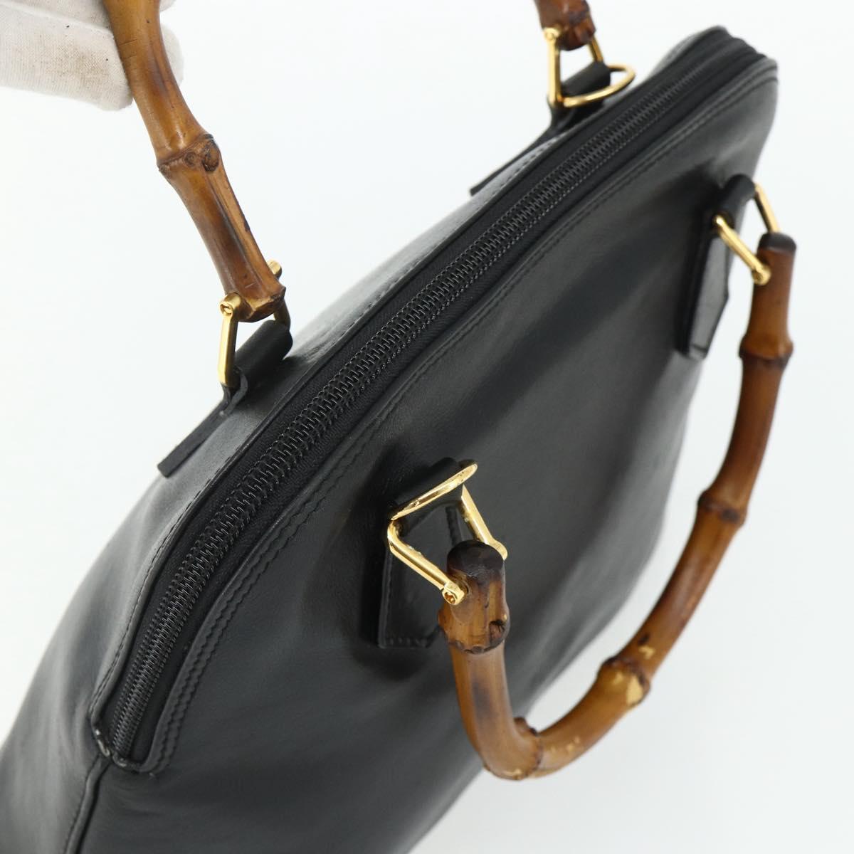 GUCCI Bamboo Hand Bag Leather Black Gold Auth 178255