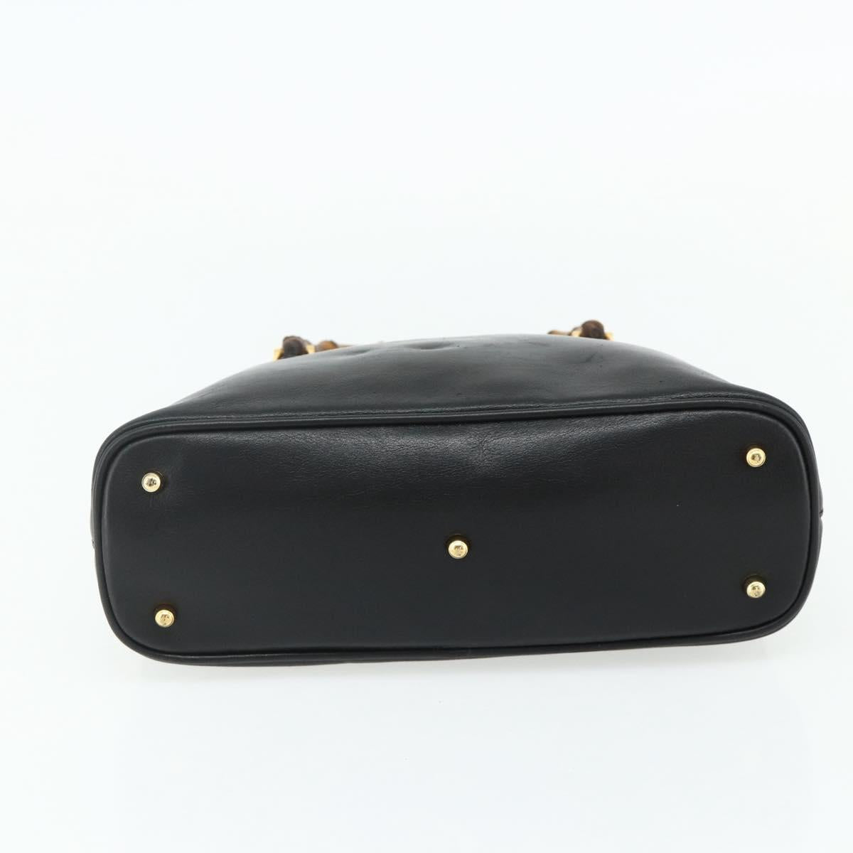GUCCI Bamboo Hand Bag Leather Black Gold Auth 178255