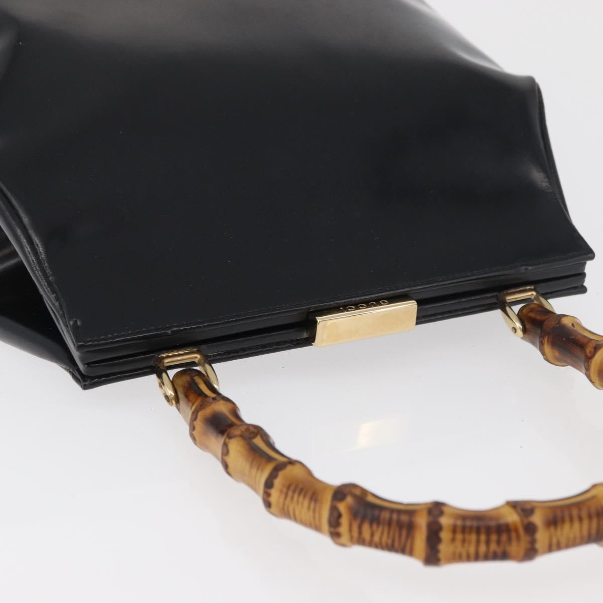 GUCCI Bamboo Hand Bag patent Black Gold 000 4781 0295 Auth 178256