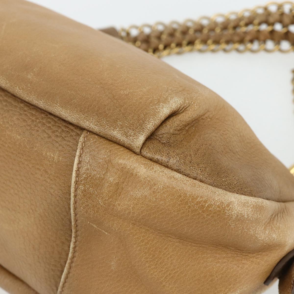 PRADA Chain Shoulder Bag Leather Beige Gold Auth 178257