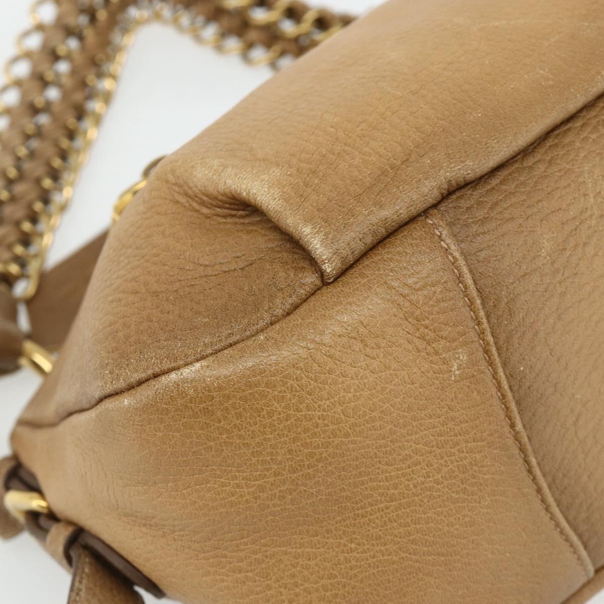 PRADA Chain Shoulder Bag Leather Beige Gold Auth 178257