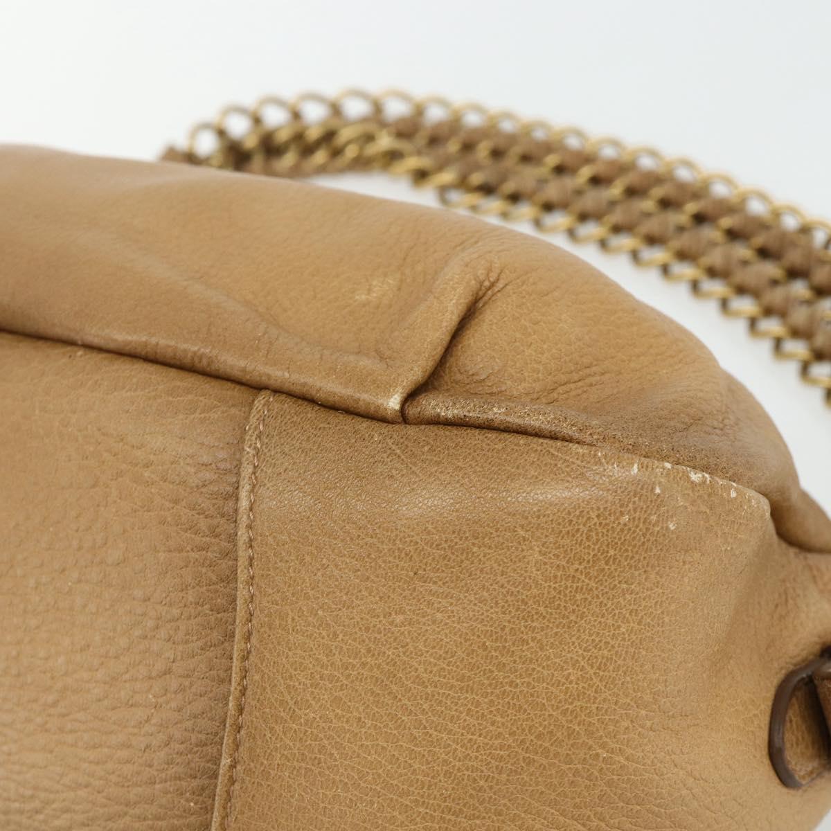PRADA Chain Shoulder Bag Leather Beige Gold Auth 178257