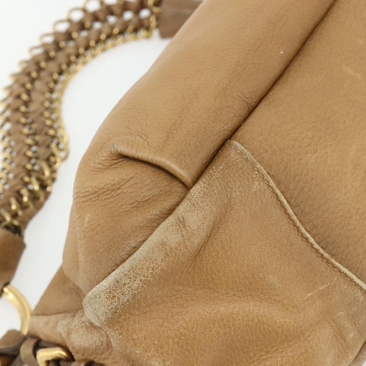 PRADA Chain Shoulder Bag Leather Beige Gold Auth 178257