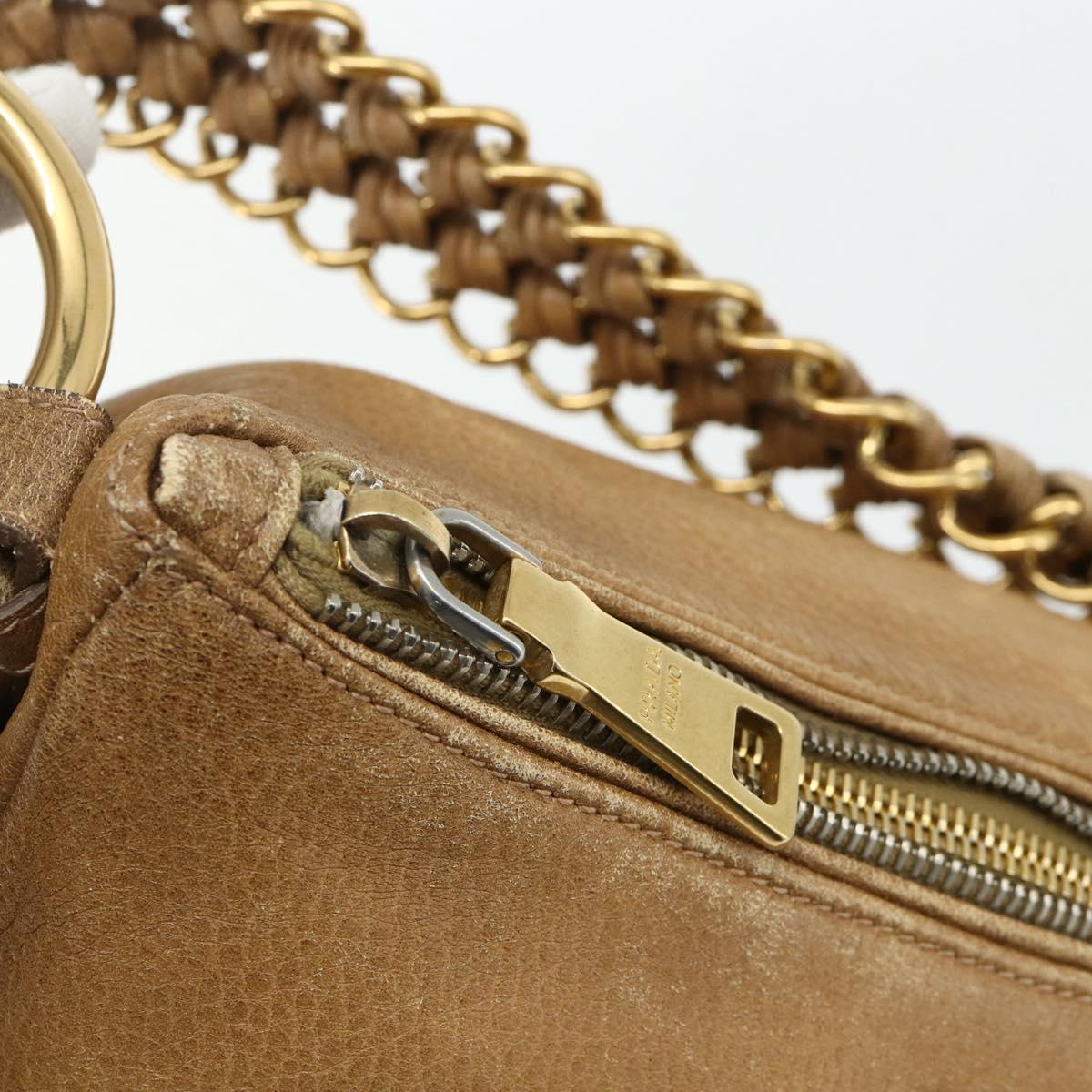 PRADA Chain Shoulder Bag Leather Beige Gold Auth 178257