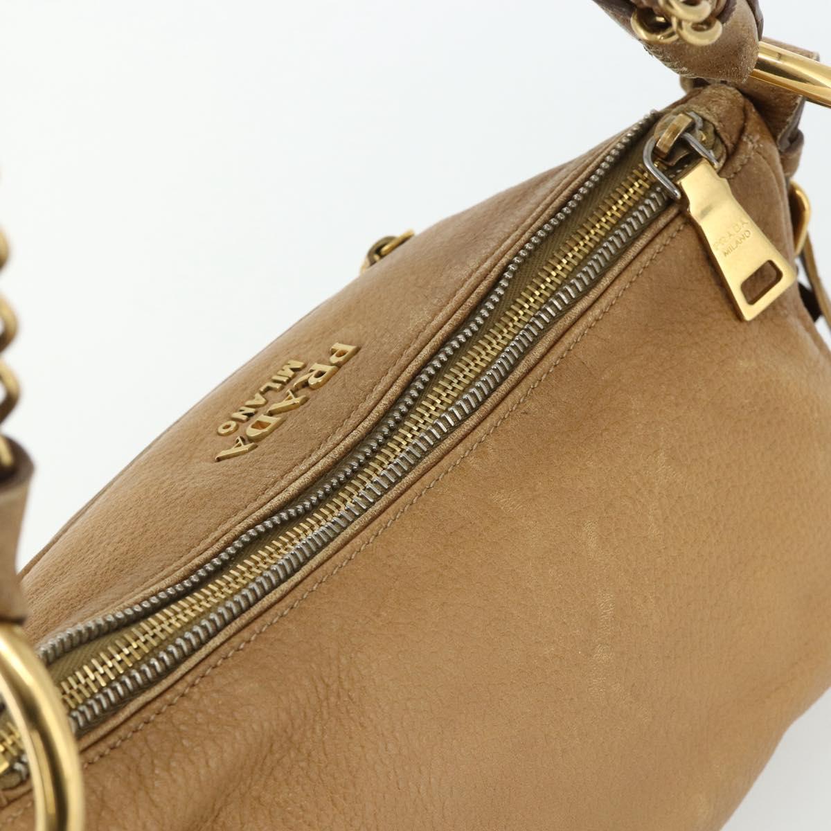 PRADA Chain Shoulder Bag Leather Beige Gold Auth 178257
