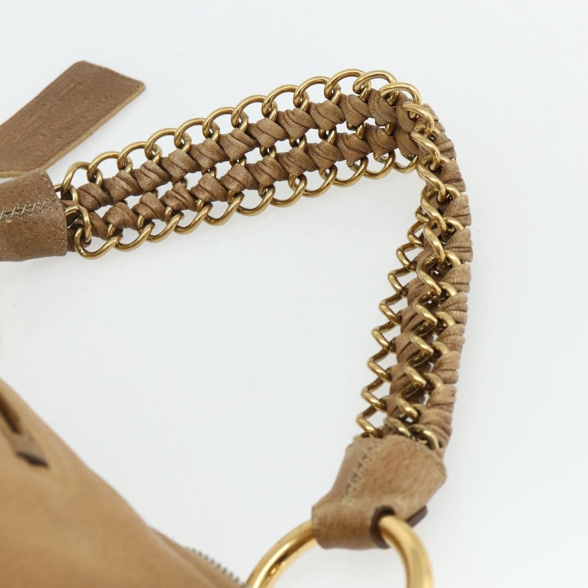 PRADA Chain Shoulder Bag Leather Beige Gold Auth 178257