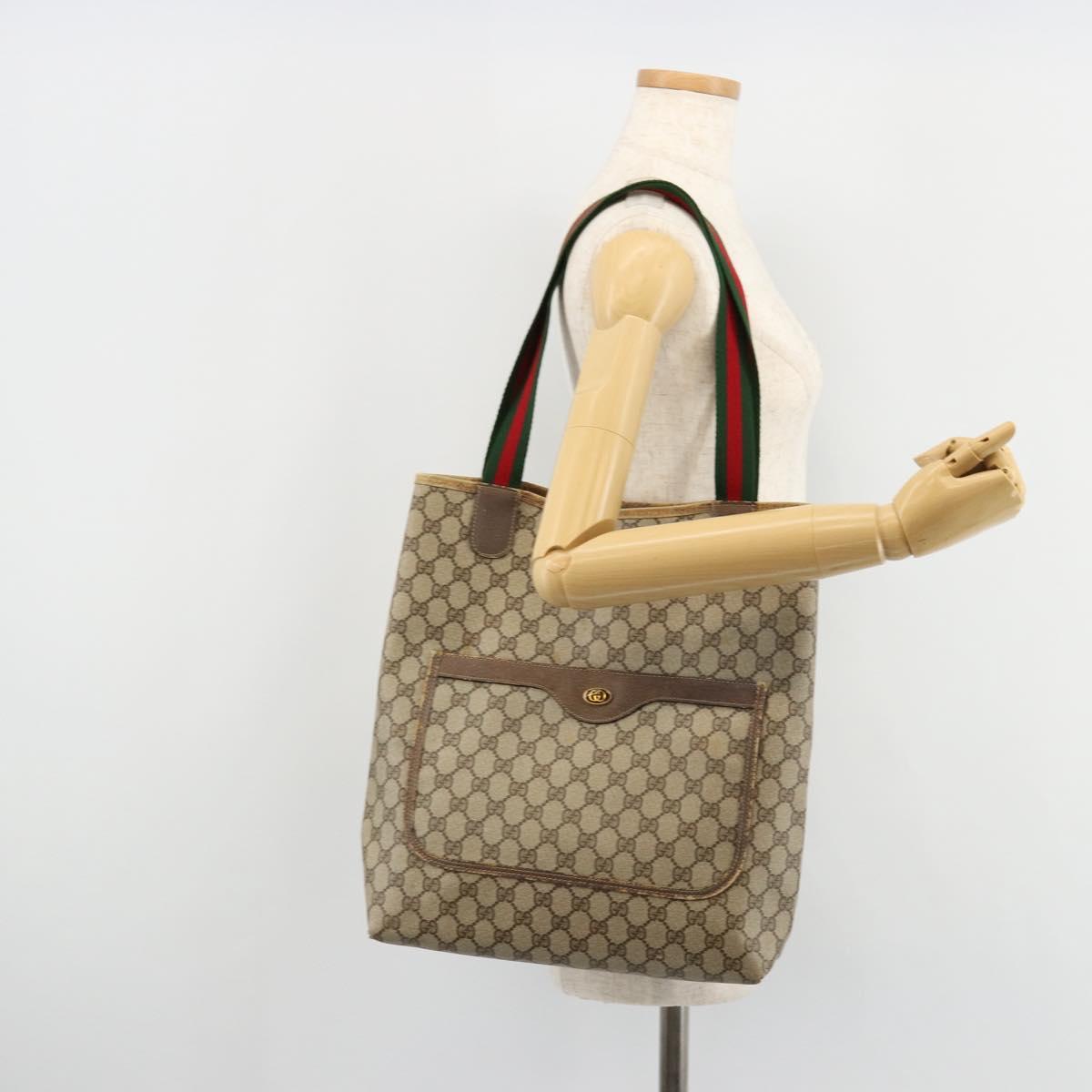 GUCCI GG Supreme Web Sherry Line Tote Bag PVC Beige Gold 39 02 003 Auth 178259