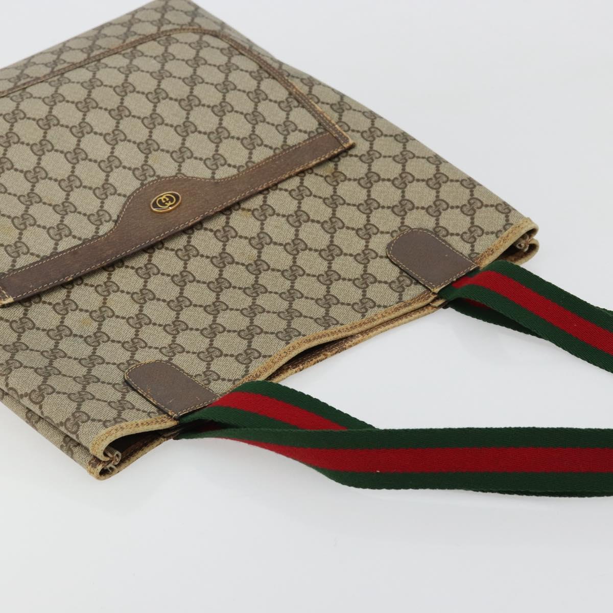 GUCCI GG Supreme Web Sherry Line Tote Bag PVC Beige Gold 39 02 003 Auth 178259