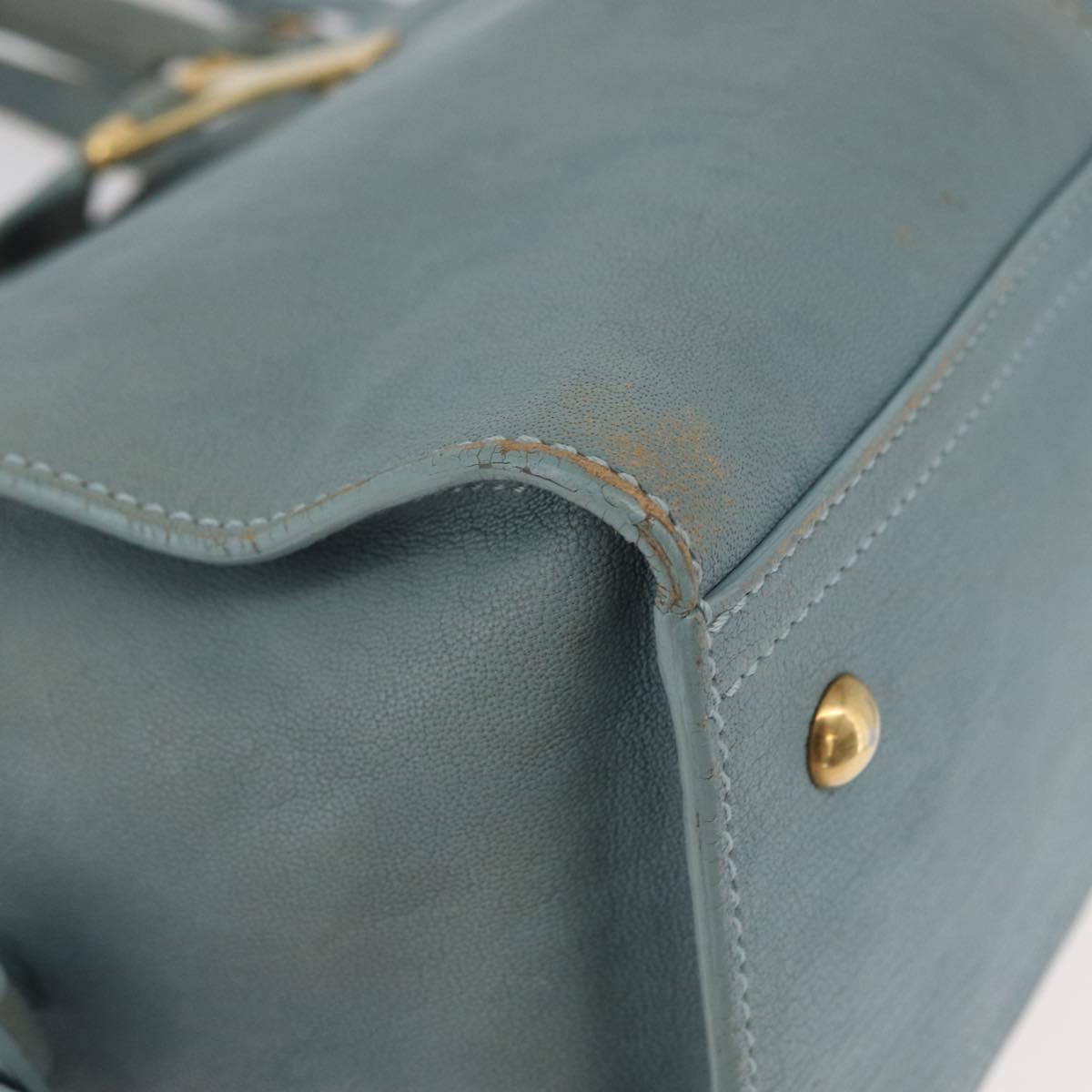 SAINT LAURENT Cavas Chic Hand Bag Leather 2way Light Blue Gold Auth 178268