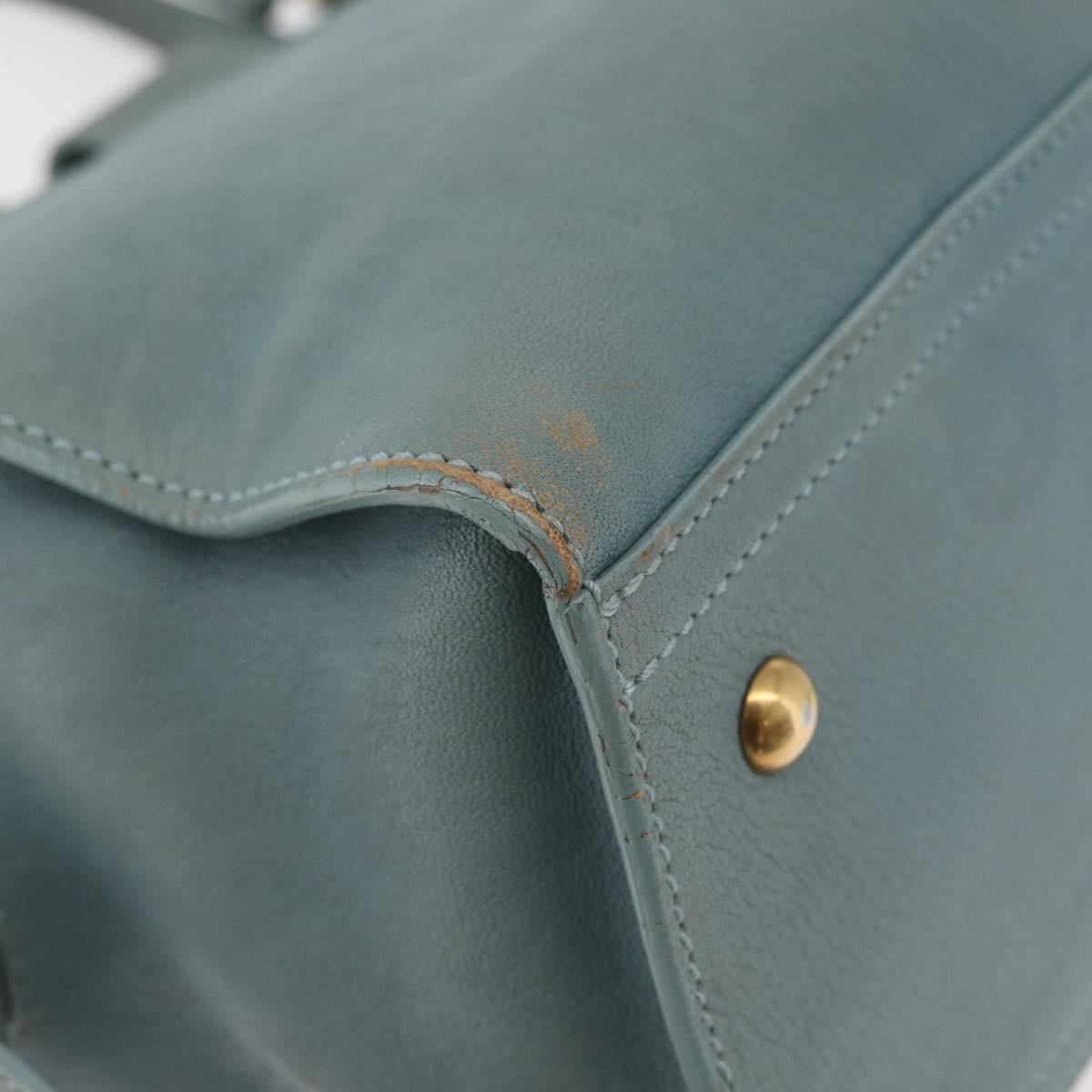 SAINT LAURENT Cavas Chic Hand Bag Leather 2way Light Blue Gold Auth 178268