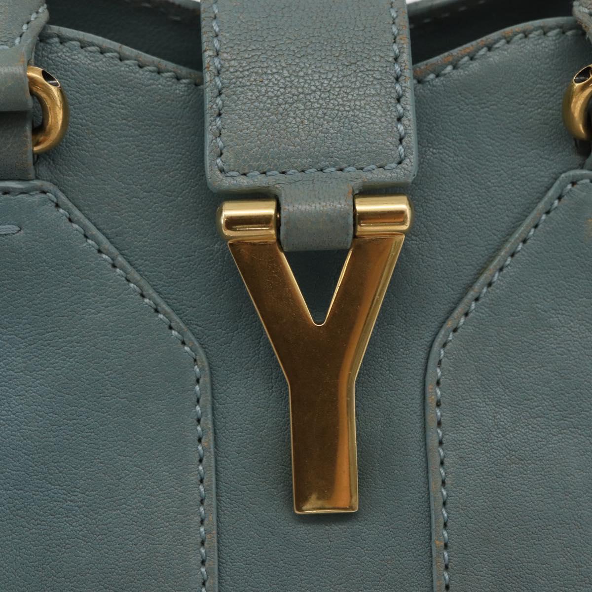 SAINT LAURENT Cavas Chic Hand Bag Leather 2way Light Blue Gold Auth 178268