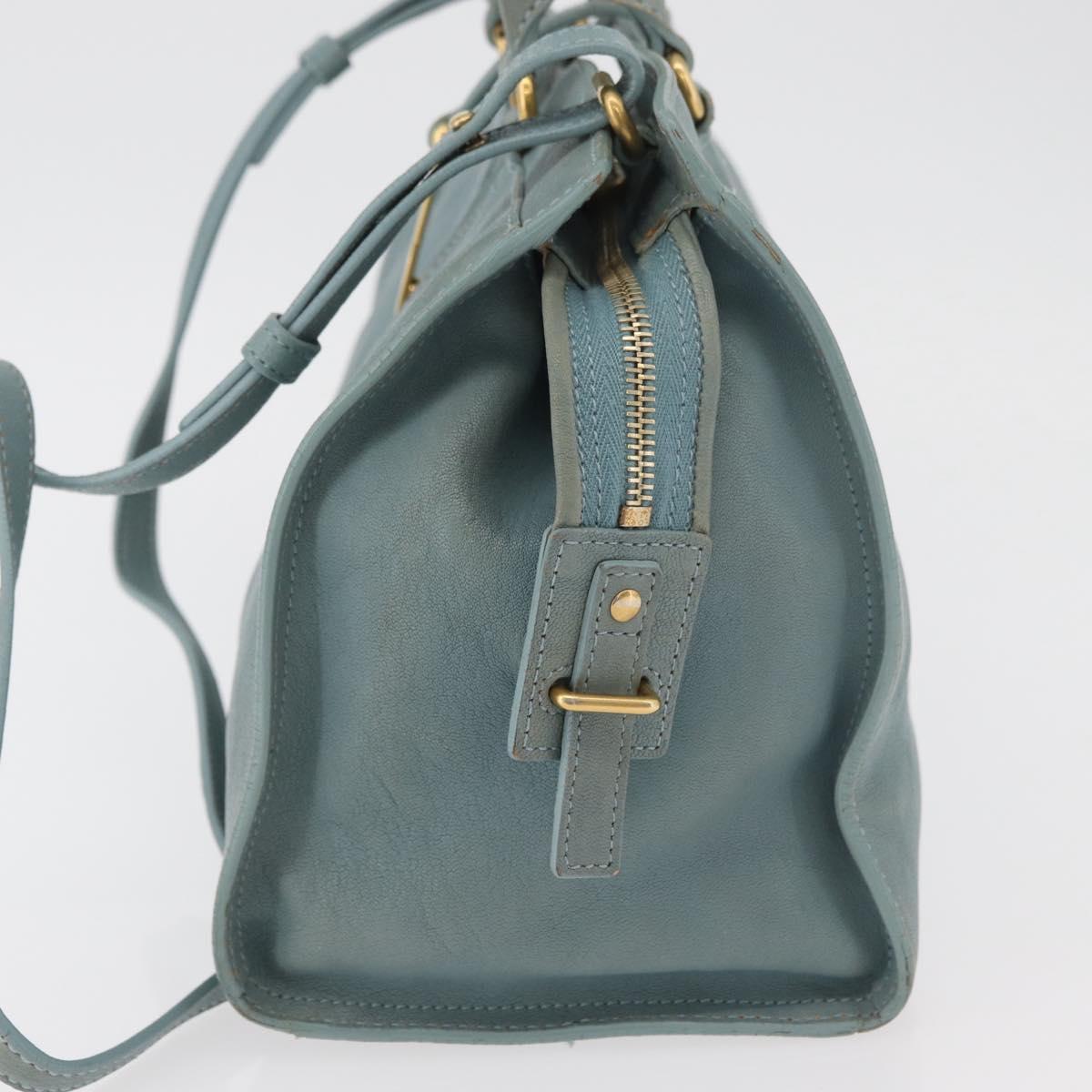 SAINT LAURENT Cavas Chic Hand Bag Leather 2way Light Blue Gold Auth 178268