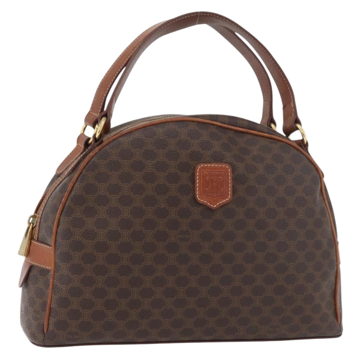 CELINE Macadam Canvas Hand Bag PVC Leather Brown Gold Auth 178270