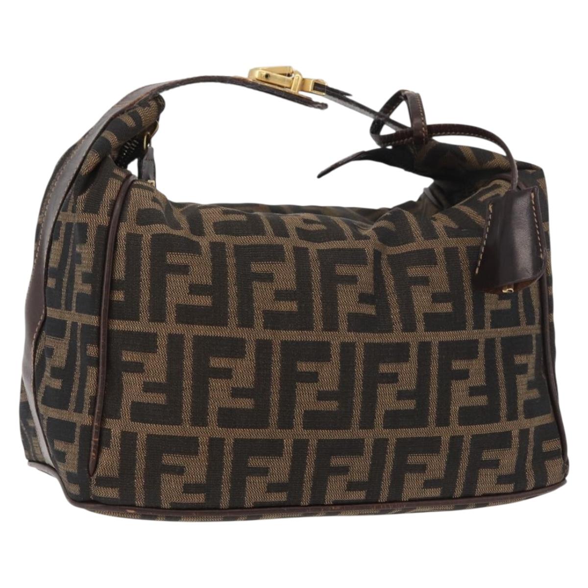 FENDI Zucca Canvas Hand Bag Black Brown Auth 178271A