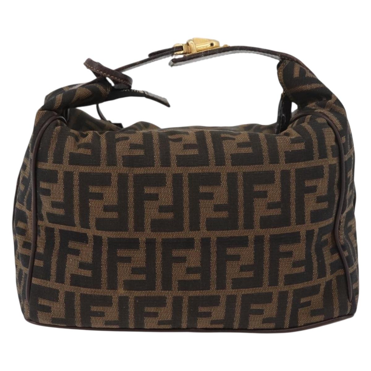 FENDI Zucca Canvas Hand Bag Black Brown Auth 178271A
