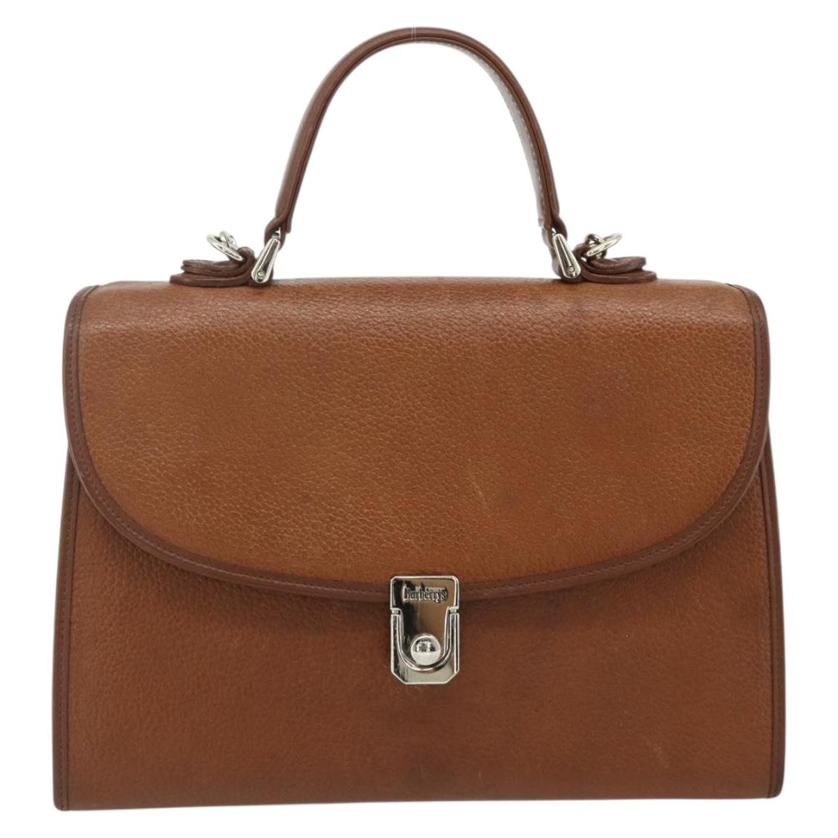 Burberrys Hand Bag Leather 2way Brown Gold Auth 178273