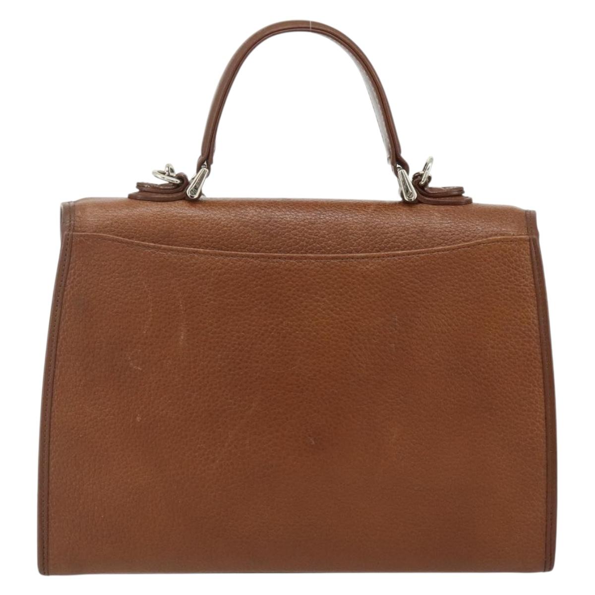 Burberrys Hand Bag Leather 2way Brown Gold Auth 178273