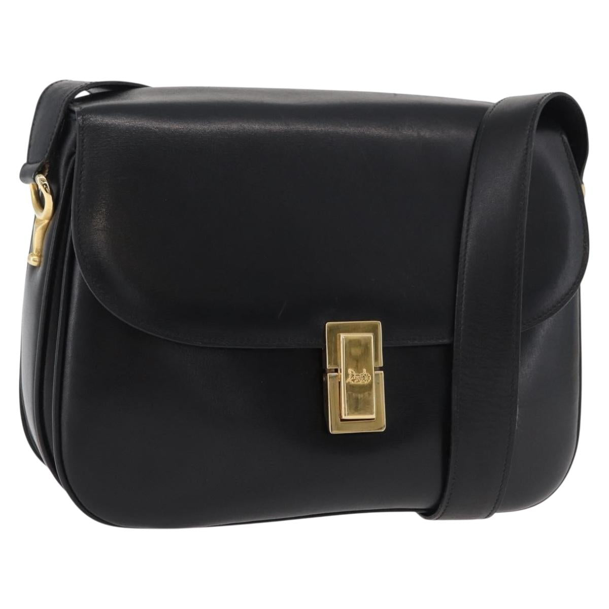 CELINE Shoulder Bag Leather Black Gold Auth 178275