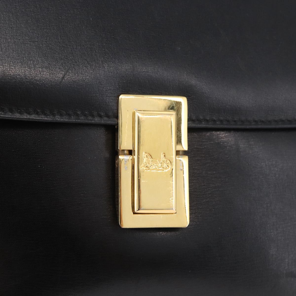 CELINE Shoulder Bag Leather Black Gold Auth 178275