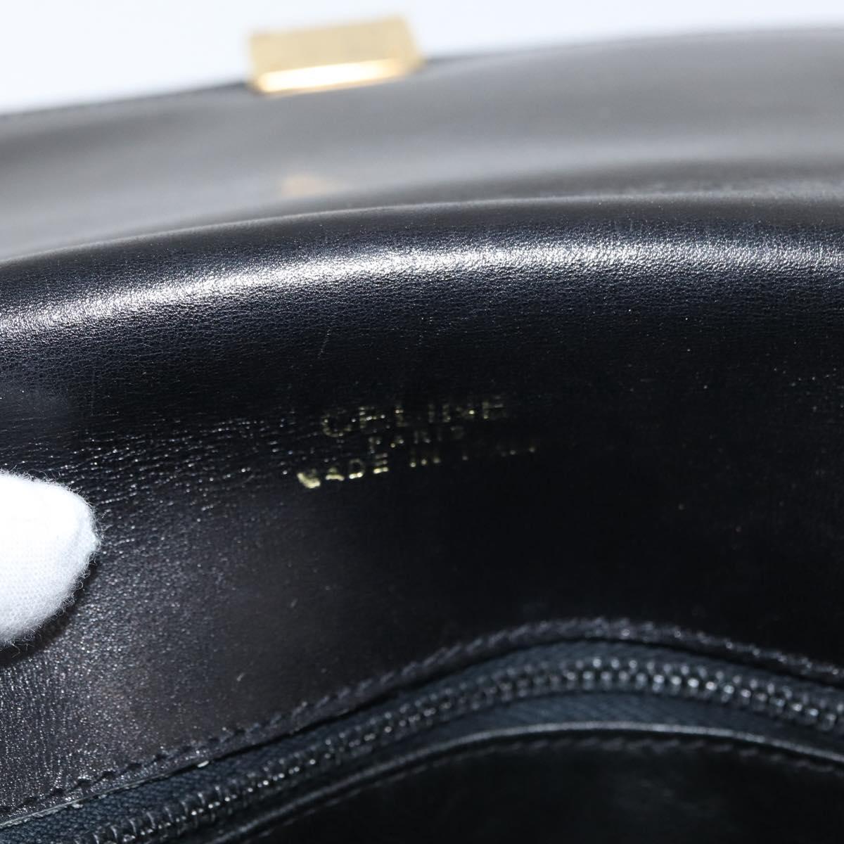 CELINE Shoulder Bag Leather Black Gold Auth 178275