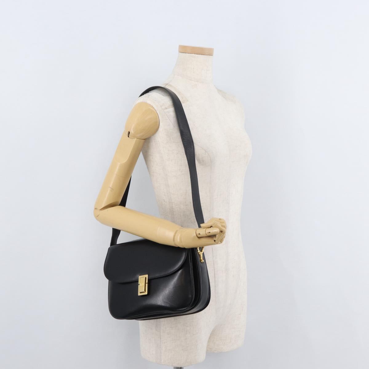 CELINE Shoulder Bag Leather Black Gold Auth 178275