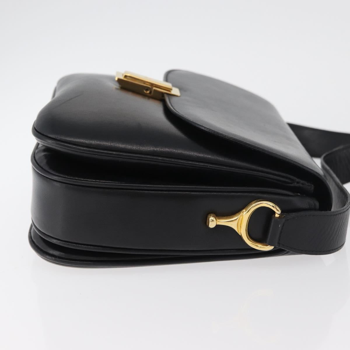 CELINE Shoulder Bag Leather Black Gold Auth 178275