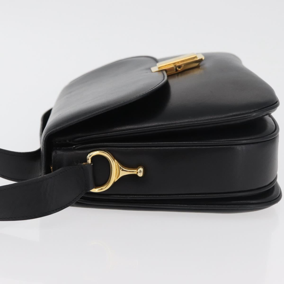 CELINE Shoulder Bag Leather Black Gold Auth 178275